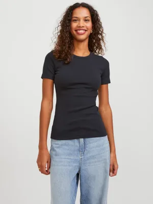 Ribbad T-shirt Med Rund Hals dam