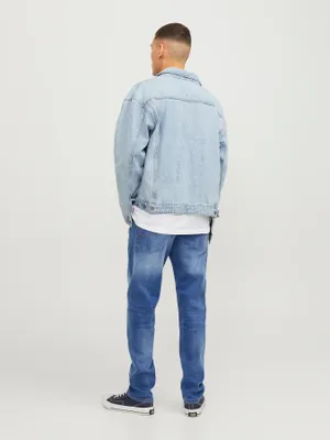 Blå tvättade tapered fit jeans herr - MIKE