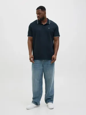 Marinblå pikétröja med vita detaljer – Jack & Jones Plus Size