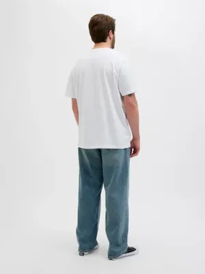 JACK & JONES Vit T-shirt Plus Size – Herr med Stor Svart logga