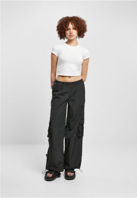 Wide nylon cargo pants for women