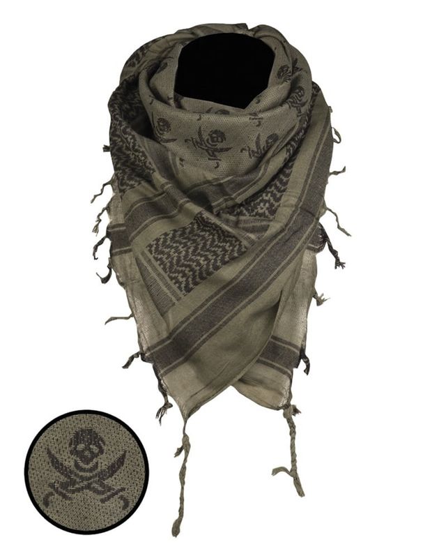Palestinian shemagh olive/black with skulls