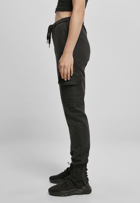 Ladies Knitted Denim High Waist Cargo Pants