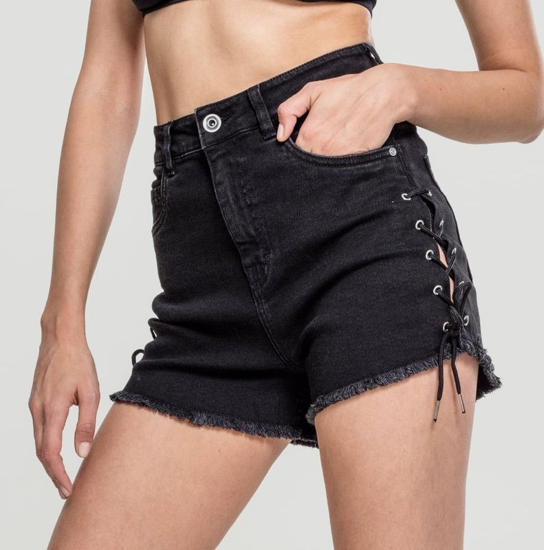 Ladies Highwaist Denim Lace Up Shorts