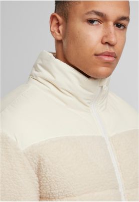 Puffig design med två färger Fabric Mix Teddy Puffer Jacket Jacka för herr – whitesand