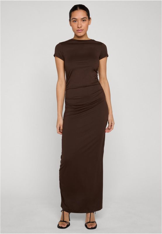 Klänning för dam med runt skärning slits vid – brun