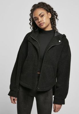 Short black teddy jacket for women