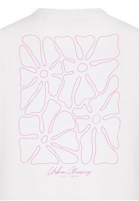 T-shirt för dam med blomma bröst blommor rygg – vit