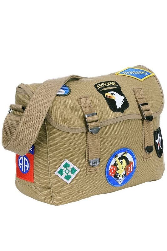 Canvas messenger bag - WWII patches