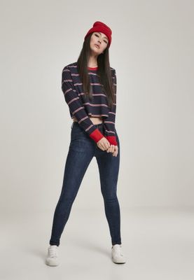Short women's sweater with stripes