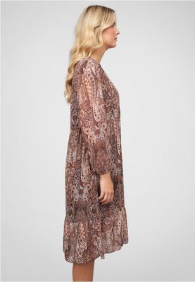 V-neck Dress with button placket and paisley pattern