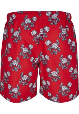 Røde badeshorts med roser