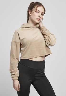 Ladies Cropped Velvet Oversized Hoody