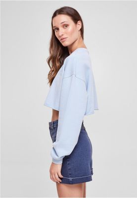 Ladies Cropped Flower Embroidery Terry Crewneck