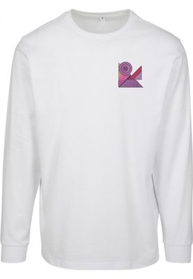 White long-sleeved sweater with abstract print