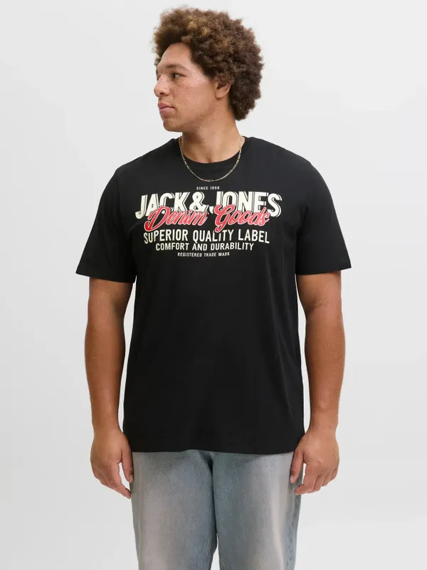Svart T-shirt med logotryck herr plus size – Jack & Jones