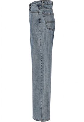 Wide-legged distressed denim for ladies.
