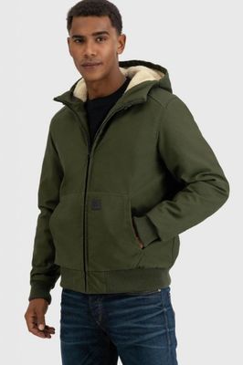 Short hooded jacket with teddy lining