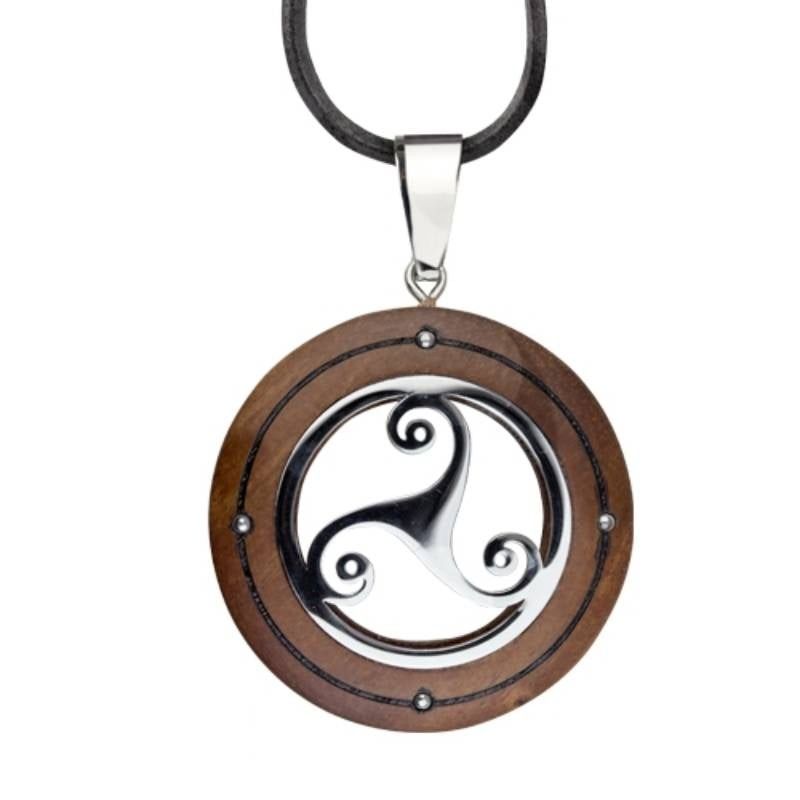 Triskel wooden pendant necklace
