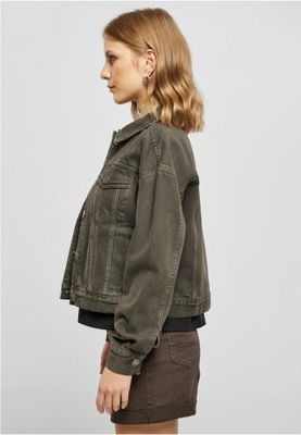 Light Oversized Short Denim Jacket with Metal Buttons