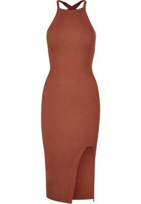 Ladies Midi Rib Knit Crossed Back Dress