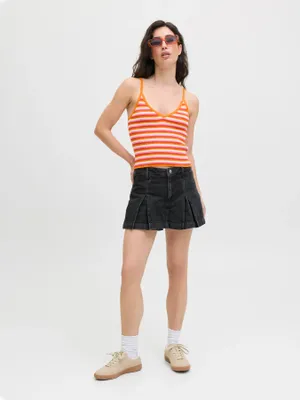Plisserad Högmidjad jeansshorts