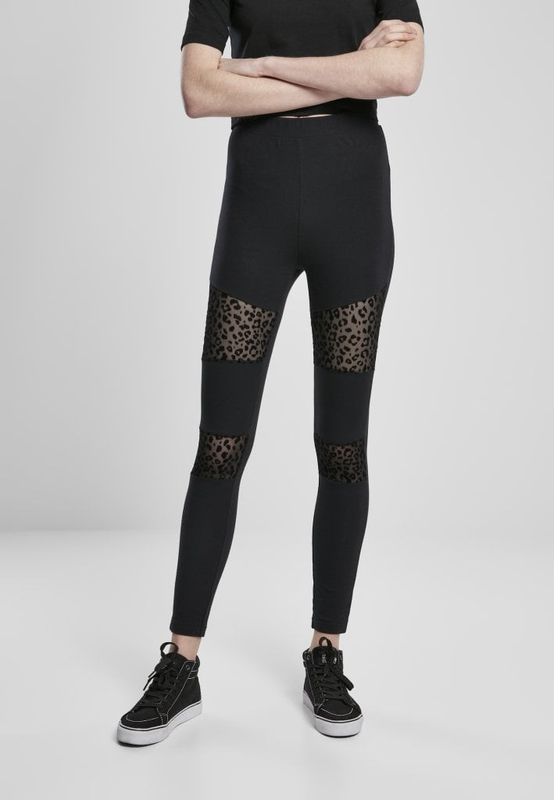 Black leggings with lace in leopard pattern