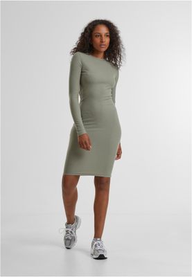 Ribbad klänning för dam – ljus olivgrön