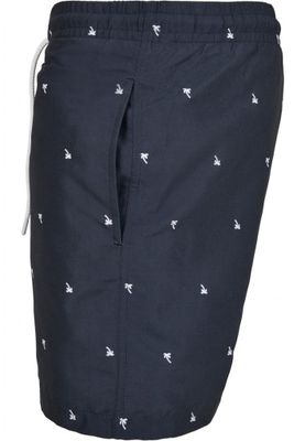 Dark blue swim shorts with palm trees
