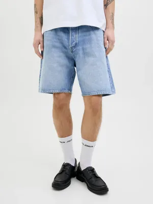 Lösa denimshorts med hög midja och stonewash