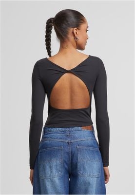 Ladies Slim Fit Longsleeve öppen rygg T-shirt för dam – svart