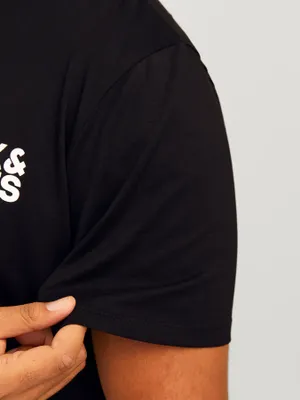 JACK & JONES Svart T-shirt Plus Size – Herr med Vit Bröstlogotyp