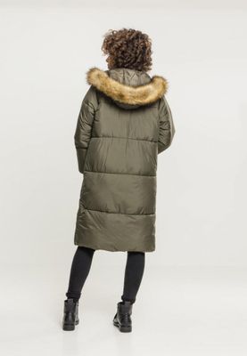 Long puff jacket with fur hood