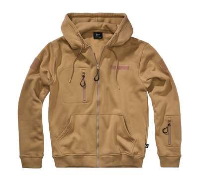 Ficka bröst, dragkedjor på ärmar Tactical Sweat Jacket Huvtröja för herr - camel