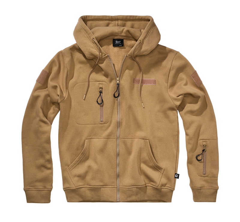 Ficka bröst, dragkedjor på ärmar Tactical Sweat Jacket Huvtröja för herr - camel