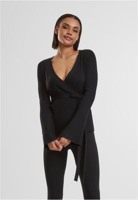 Tröja för dam med v-ringad, knytband i– svart