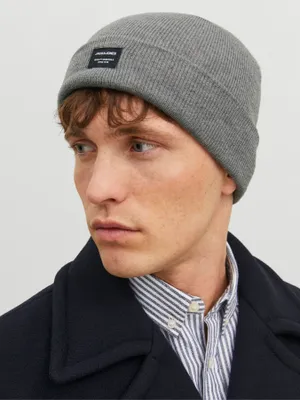 Gråmelerad ribbstickad mössa Jack & Jones