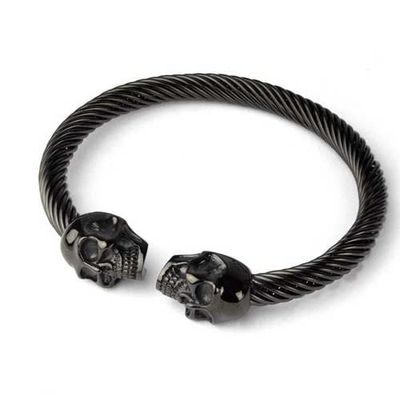 Armring dubbel skull i rostfritt stål