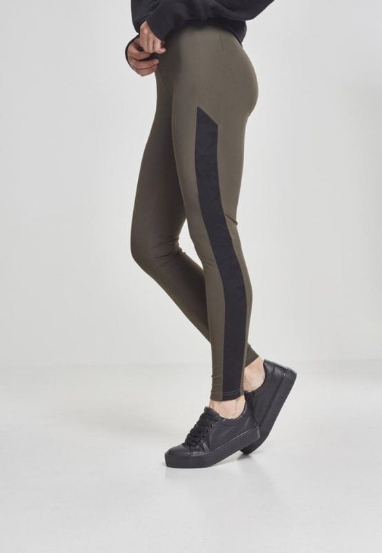 Ladies Olive Jacquard Camo Striped Leggings