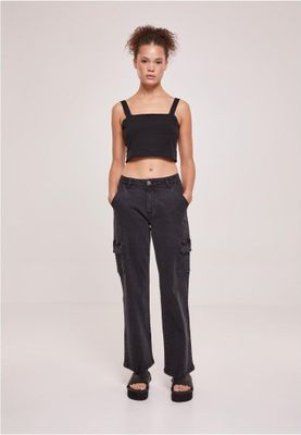 Ladies High Waist Straight Denim Cargo Pants