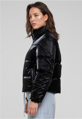 Glossy puffer jacket lady shark skin