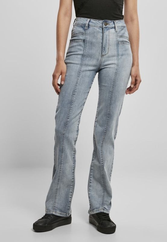Ladies High Waist Straight Slit Denim Pants