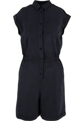 Short sleeve jumpsuit with shirt collar