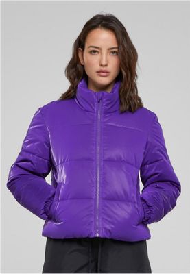 Glossy puffer jacket lady shark skin