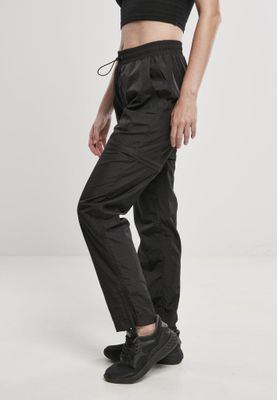 Black shimmering long pants and pirate pants lady