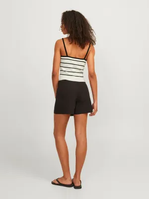 Ärmlös ribbstickad radig cropped top