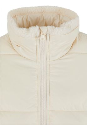 Women's shiny puffer jacket with teddy cuffs