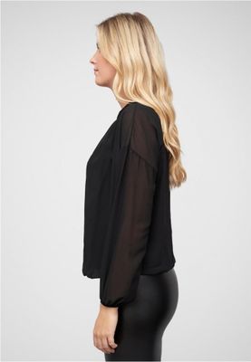 Chiffonbluse med stand-up krave og bindedetaljer