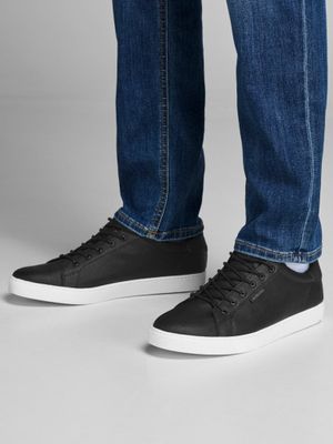 Black leather-like sneakers