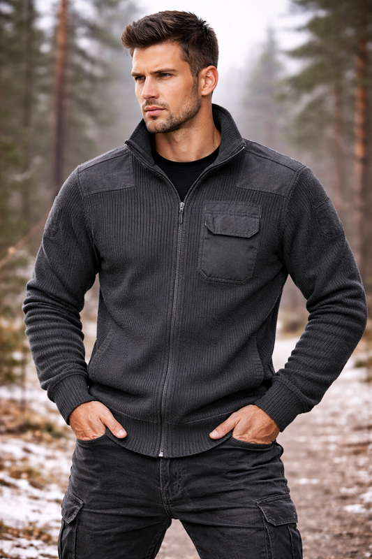 Fickor på bröst och axlar BW Cardigan Zip-Hoodie för herr – anthracite